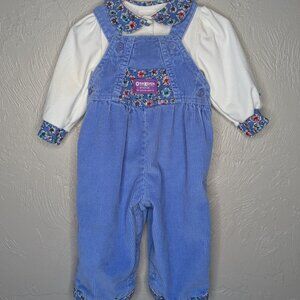 Osh'Kosh B'gosh Infant 12 M Periwinkle Floral Corduroy Vestbak Shirt & Overalls